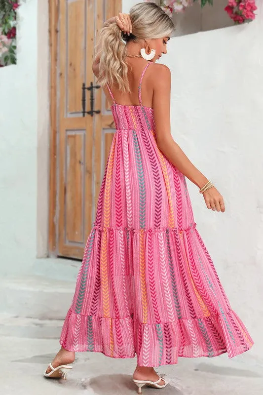 Boho Vibes Striped Pink Maxi Dress