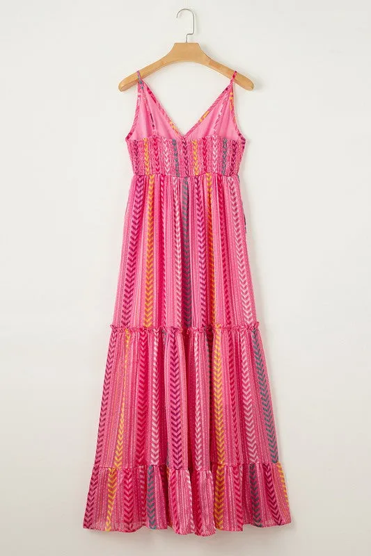 Boho Vibes Striped Pink Maxi Dress