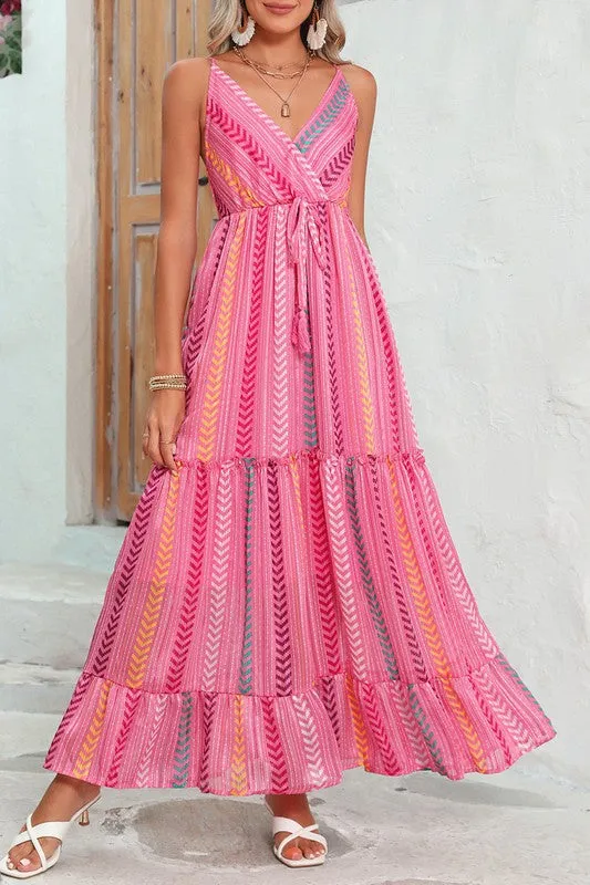 Boho Vibes Striped Pink Maxi Dress