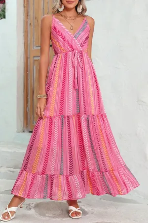 Boho Vibes Striped Pink Maxi Dress