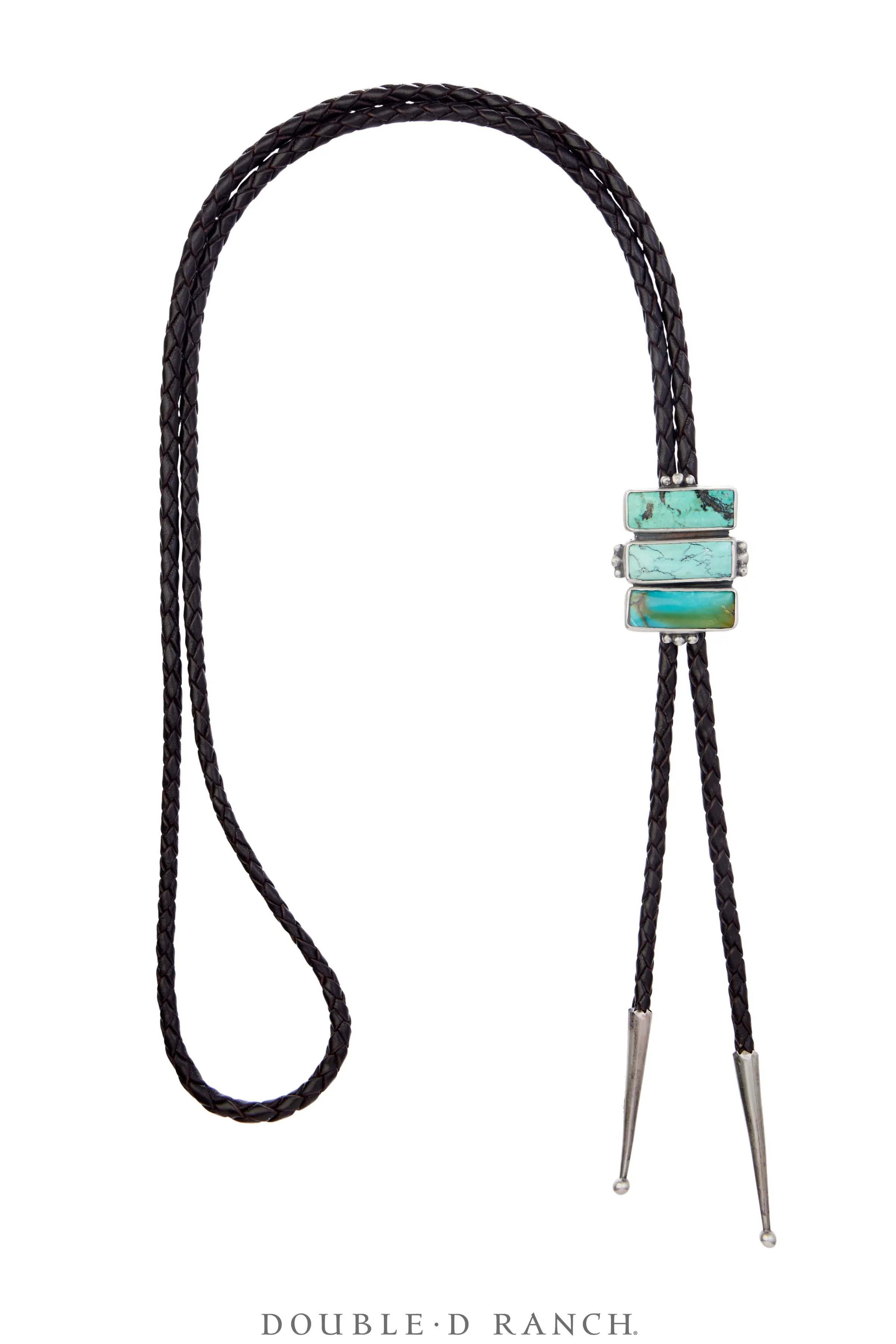 Bolo, Natural Stone, Turquoise, Kingman Mine, Triple Blocks, Hallmark, Contemporary, 3504