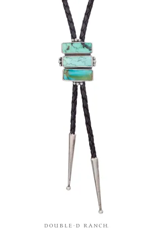 Bolo, Natural Stone, Turquoise, Kingman Mine, Triple Blocks, Hallmark, Contemporary, 3504