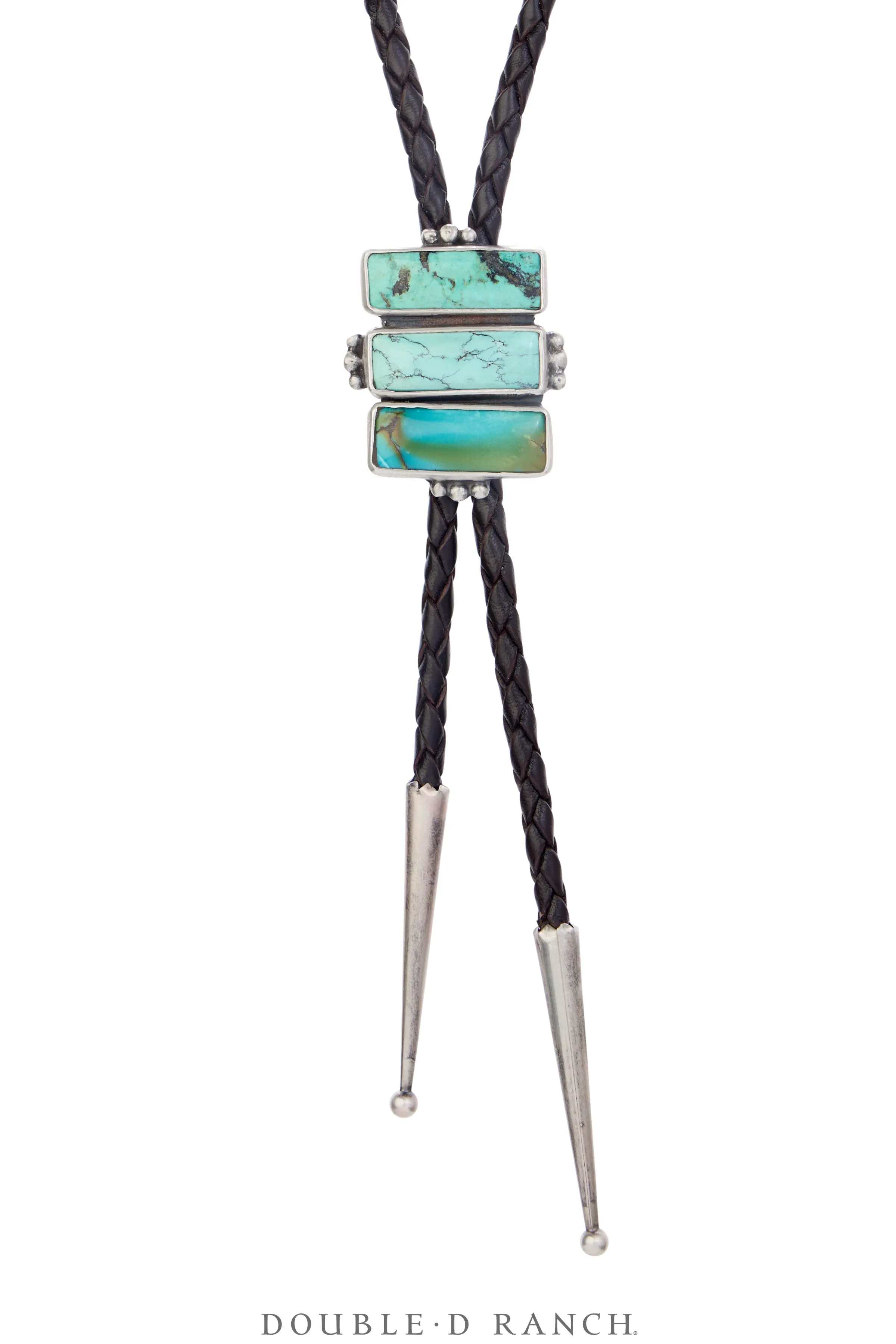 Bolo, Natural Stone, Turquoise, Kingman Mine, Triple Blocks, Hallmark, Contemporary, 3504