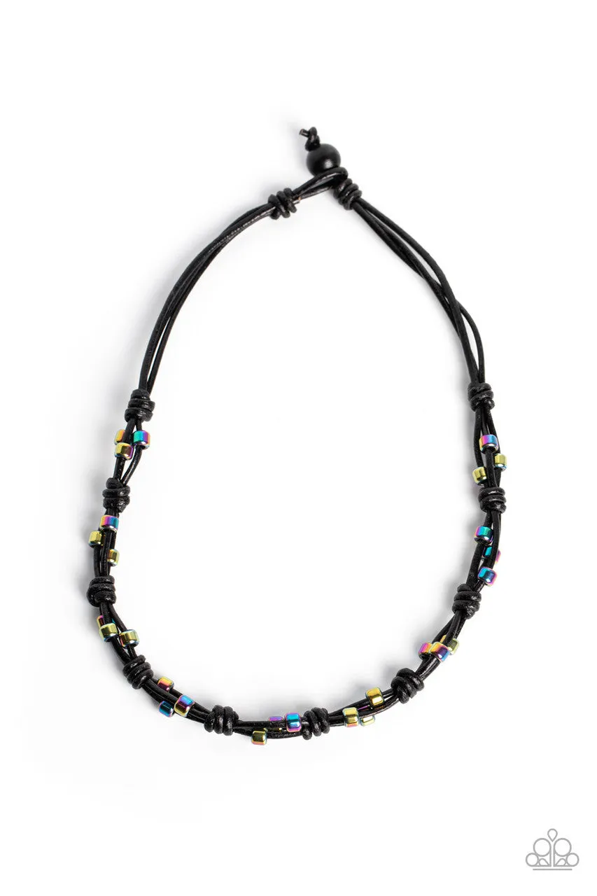 Braided Brawl - Multi - Oil Spill Bead Black Cord Paparazzi Urban Necklace