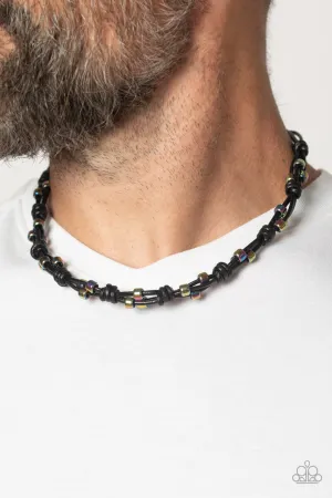 Braided Brawl - Multi - Oil Spill Bead Black Cord Paparazzi Urban Necklace