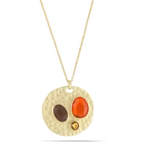 BROWN AND CORAL STONE PENDANT  NECKLACES #237CR1501 (1C15)