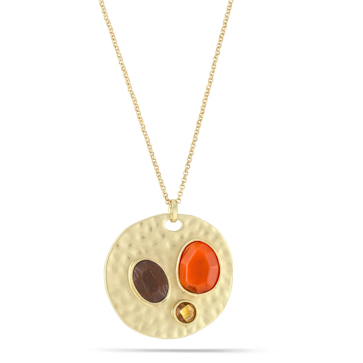 BROWN AND CORAL STONE PENDANT  NECKLACES #237CR1501 (1C15)