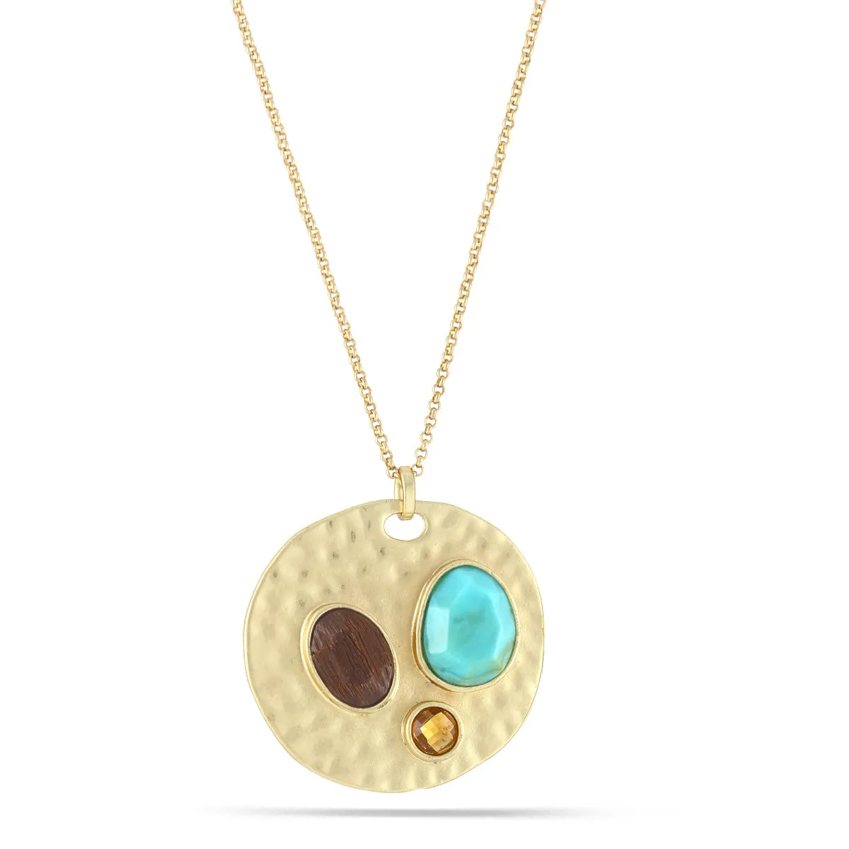 BROWN AND TURQUOISE STONE PENDANT  NECKLACES #237TQ1501 (1C15)