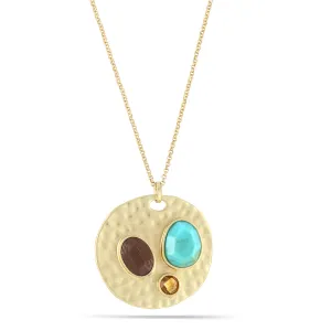 BROWN AND TURQUOISE STONE PENDANT  NECKLACES #237TQ1501 (1C15)