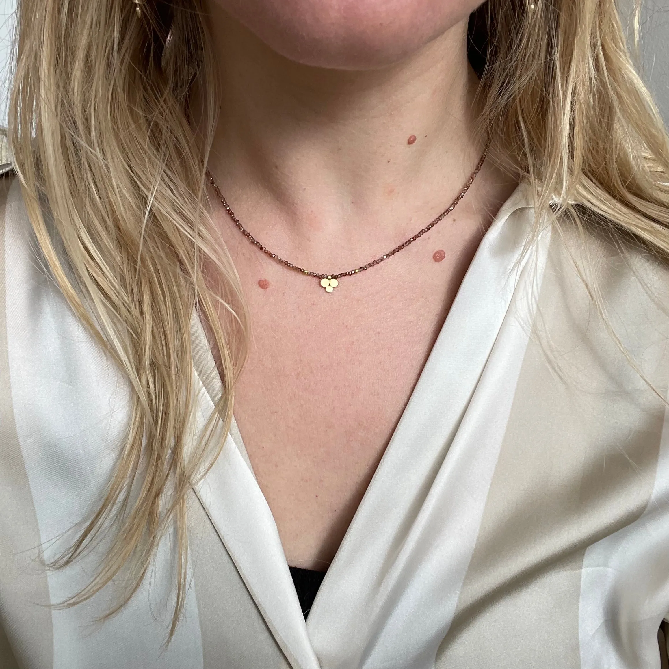 Brown Zircon Beaded Necklace with 22K Gold Charm