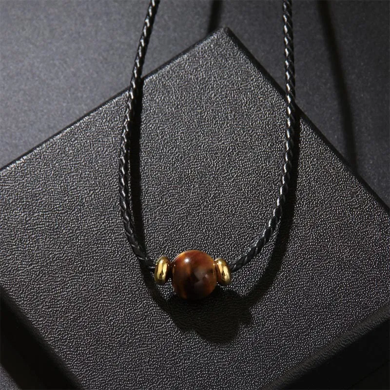 Buddha Stones Natural Tiger Eye Beaded Protection Wax Rope Necklace Pendant
