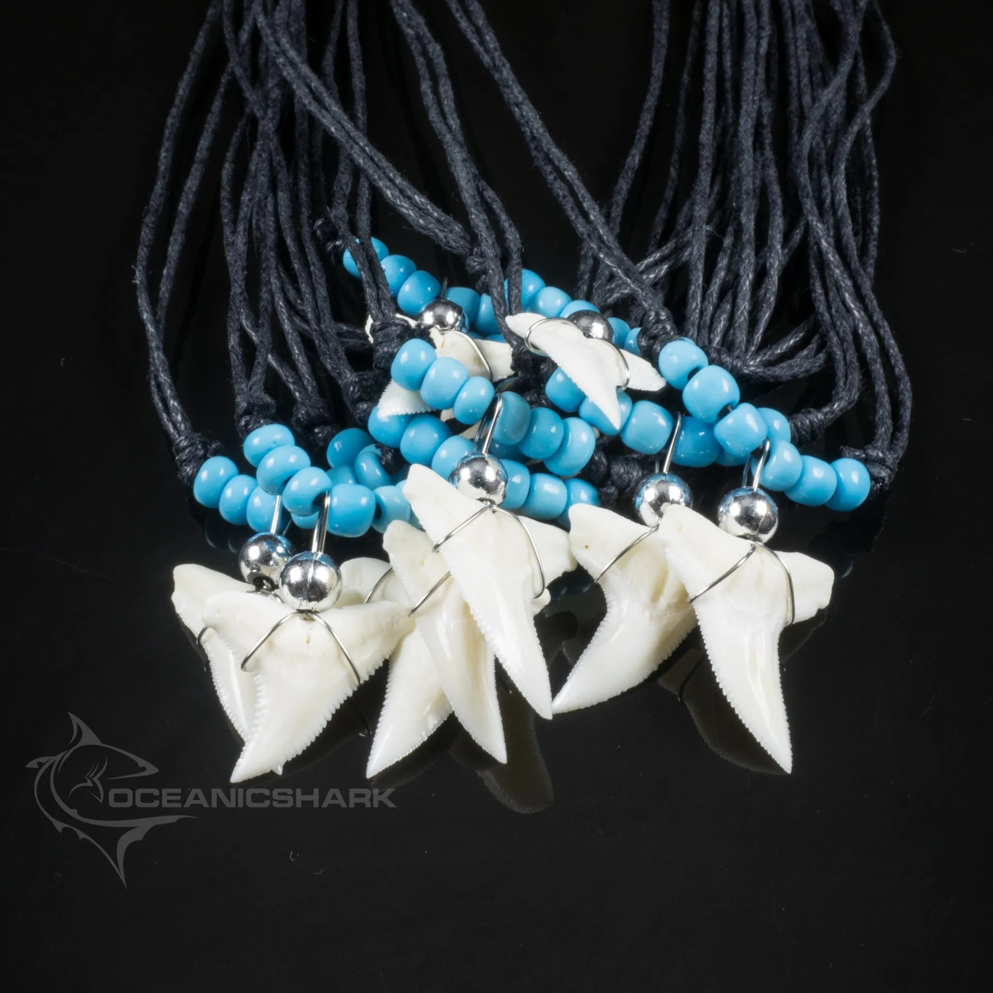 Bulk Shark Tooth Necklaces Turquoise 40 pcs c1-bulk