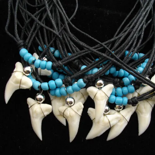 Bulk Shark Tooth Necklaces Turquoise 40 pcs c1-bulk