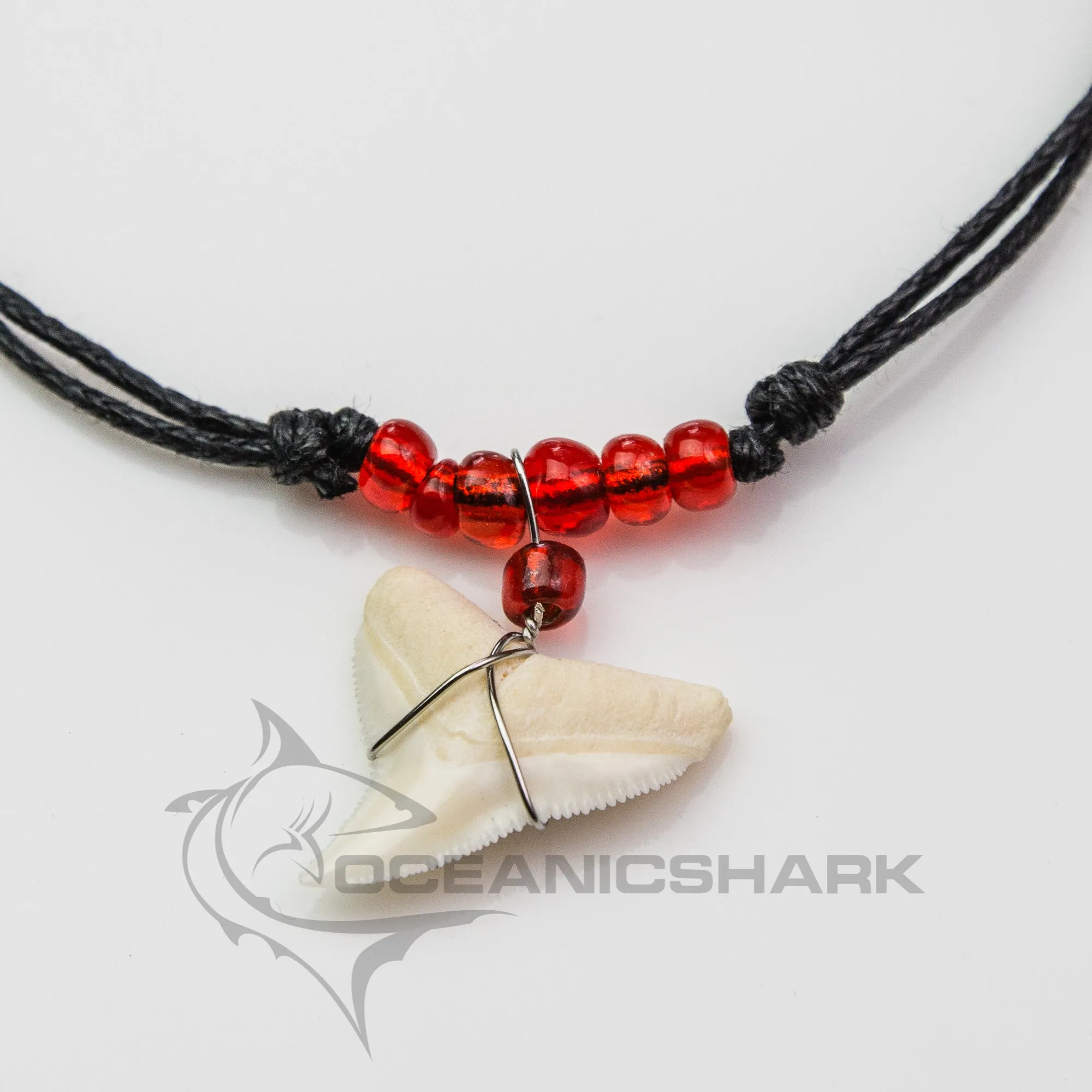 Bull shark tooth apex predator neon blood red glass beaded c60