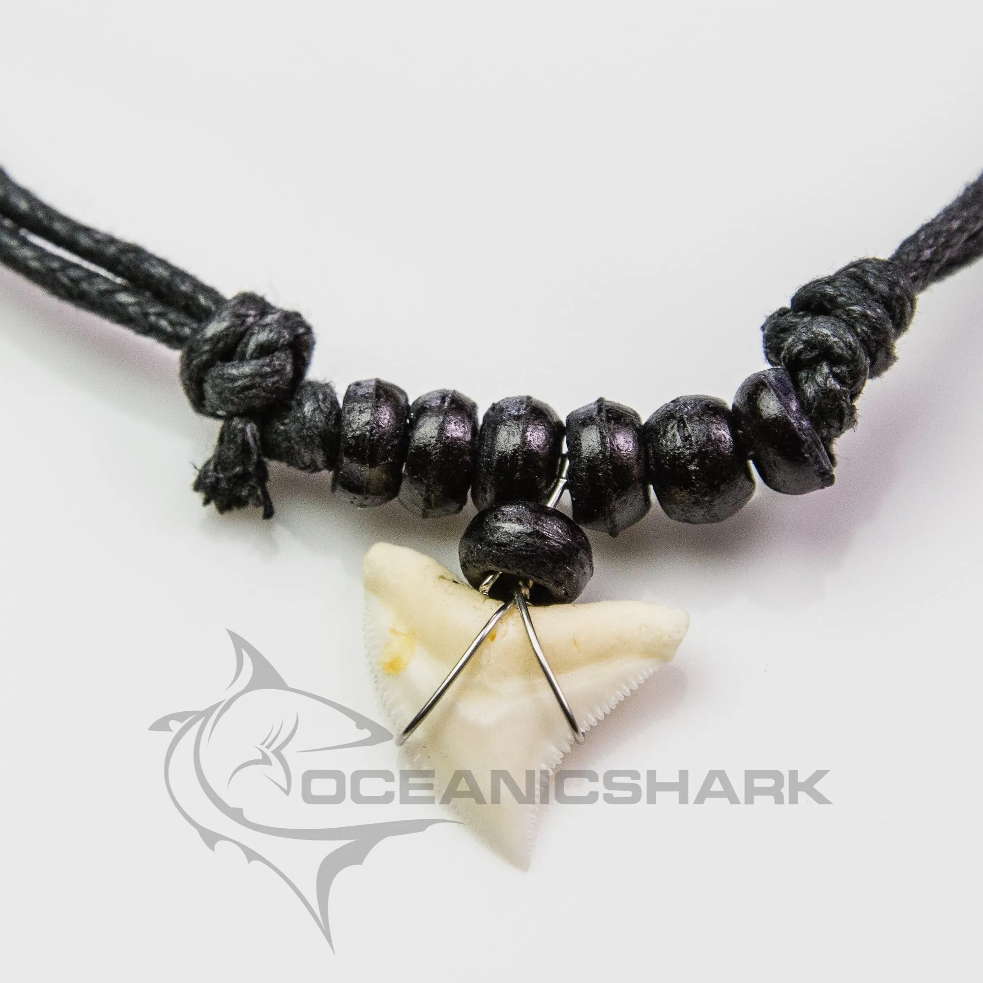 Bull Shark Tooth Necklace Black Round Wooden Beads c56