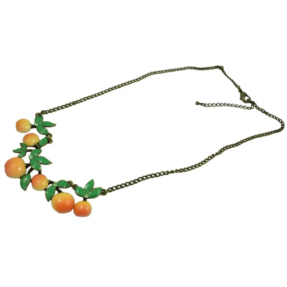 Bunch of Enamel Oranges with Leaves Necklace - FN404