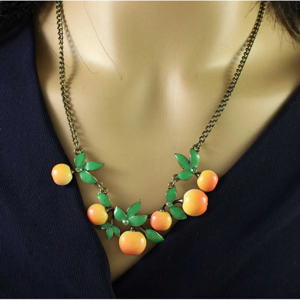 Bunch of Enamel Oranges with Leaves Necklace - FN404