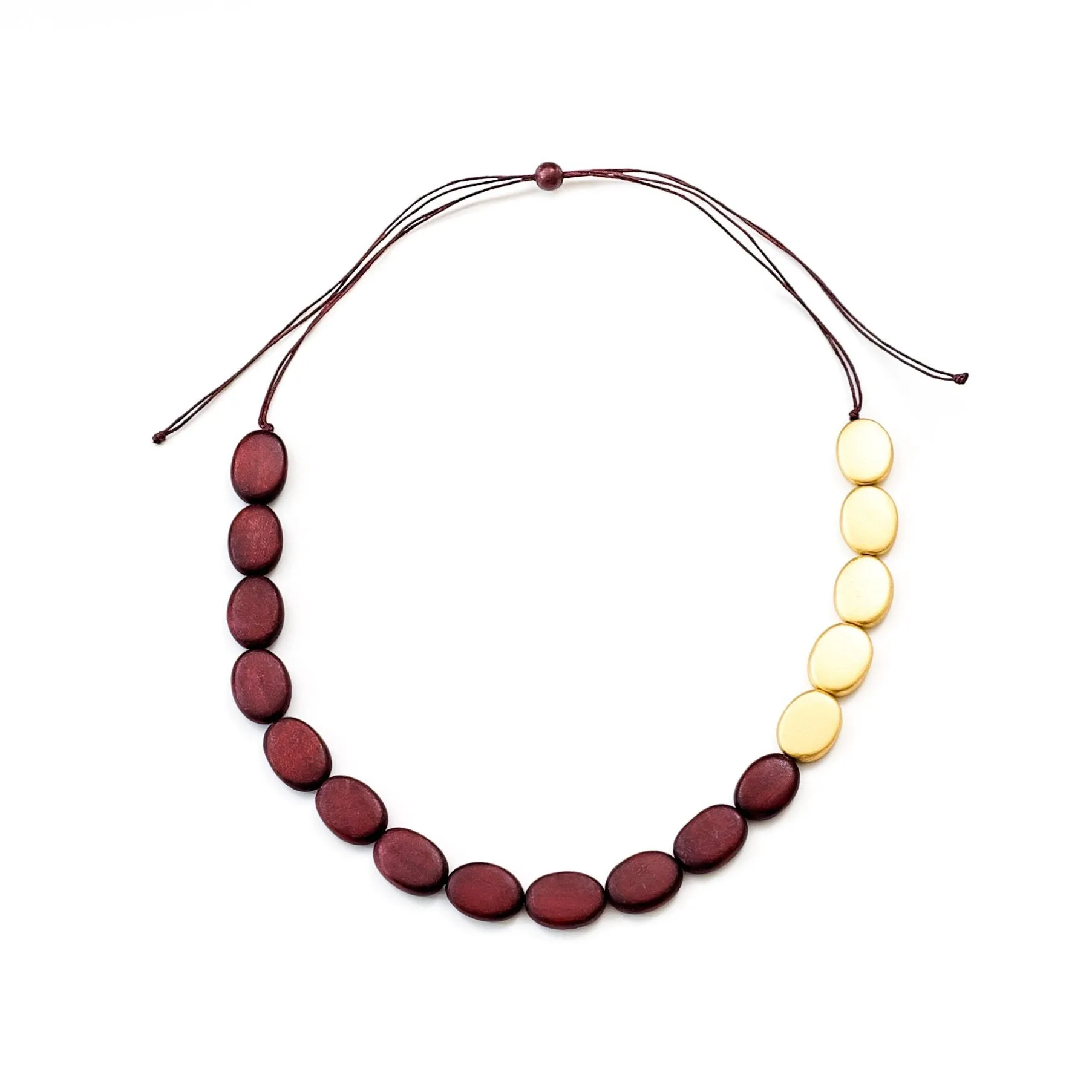 Burgundy and Gold Necklace - Guija Wooden Necklaces