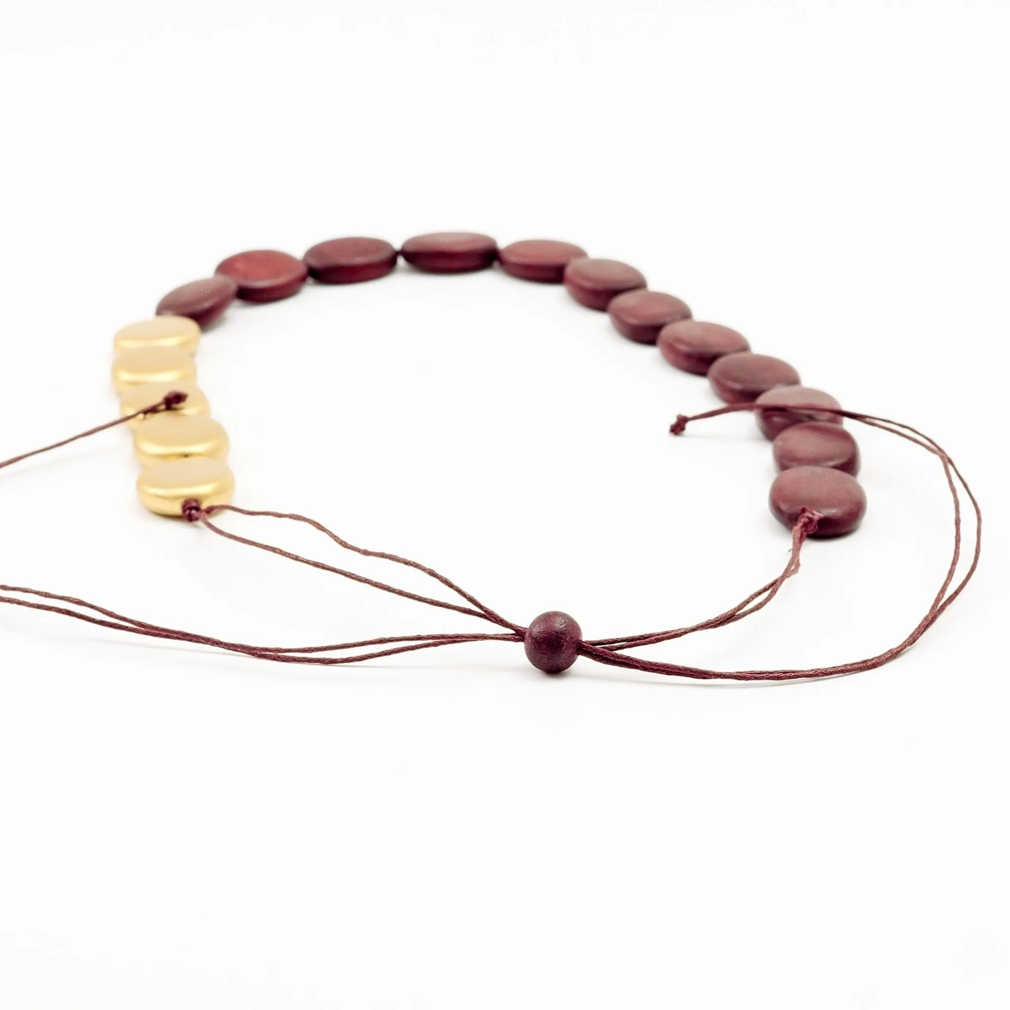 Burgundy and Gold Necklace - Guija Wooden Necklaces