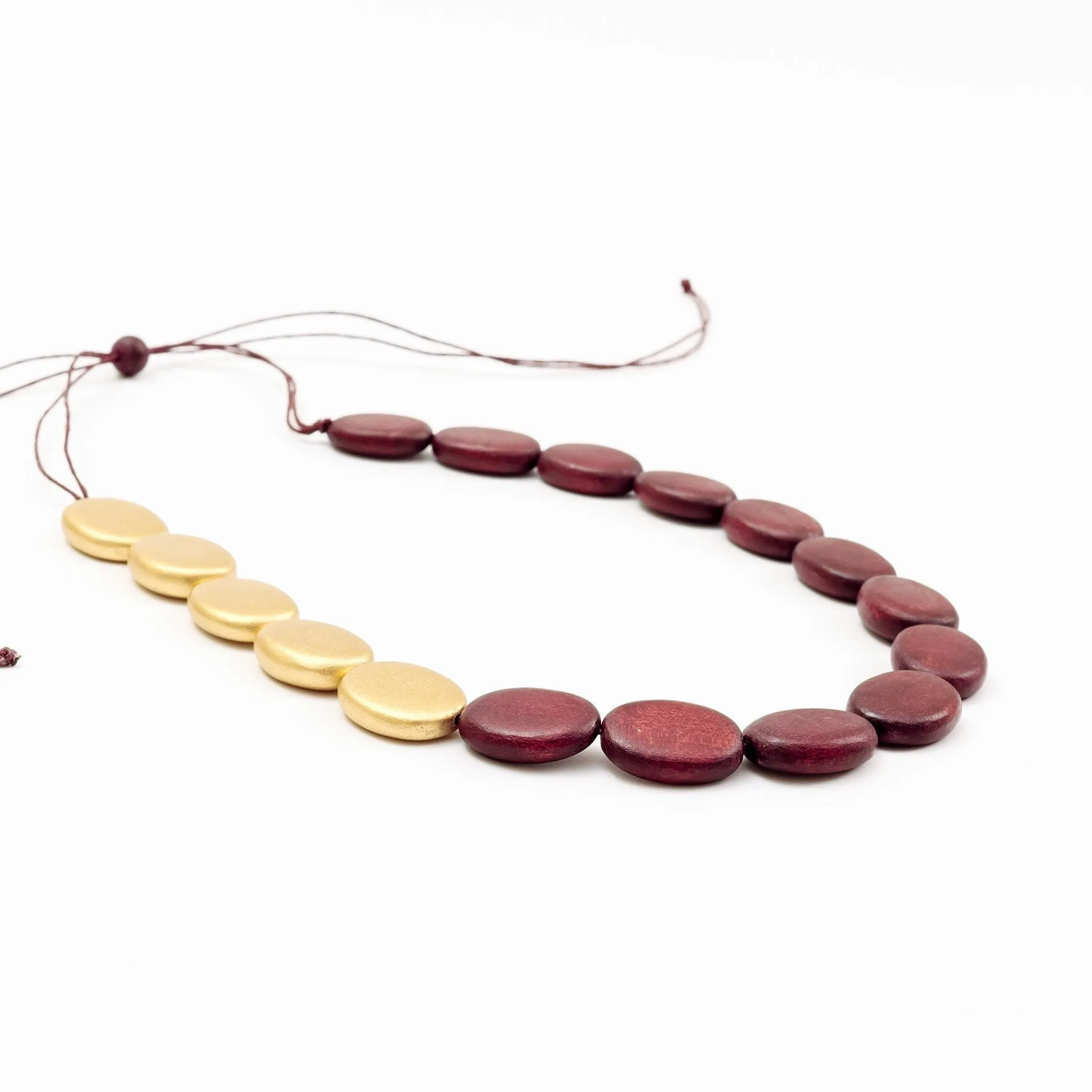 Burgundy and Gold Necklace - Guija Wooden Necklaces