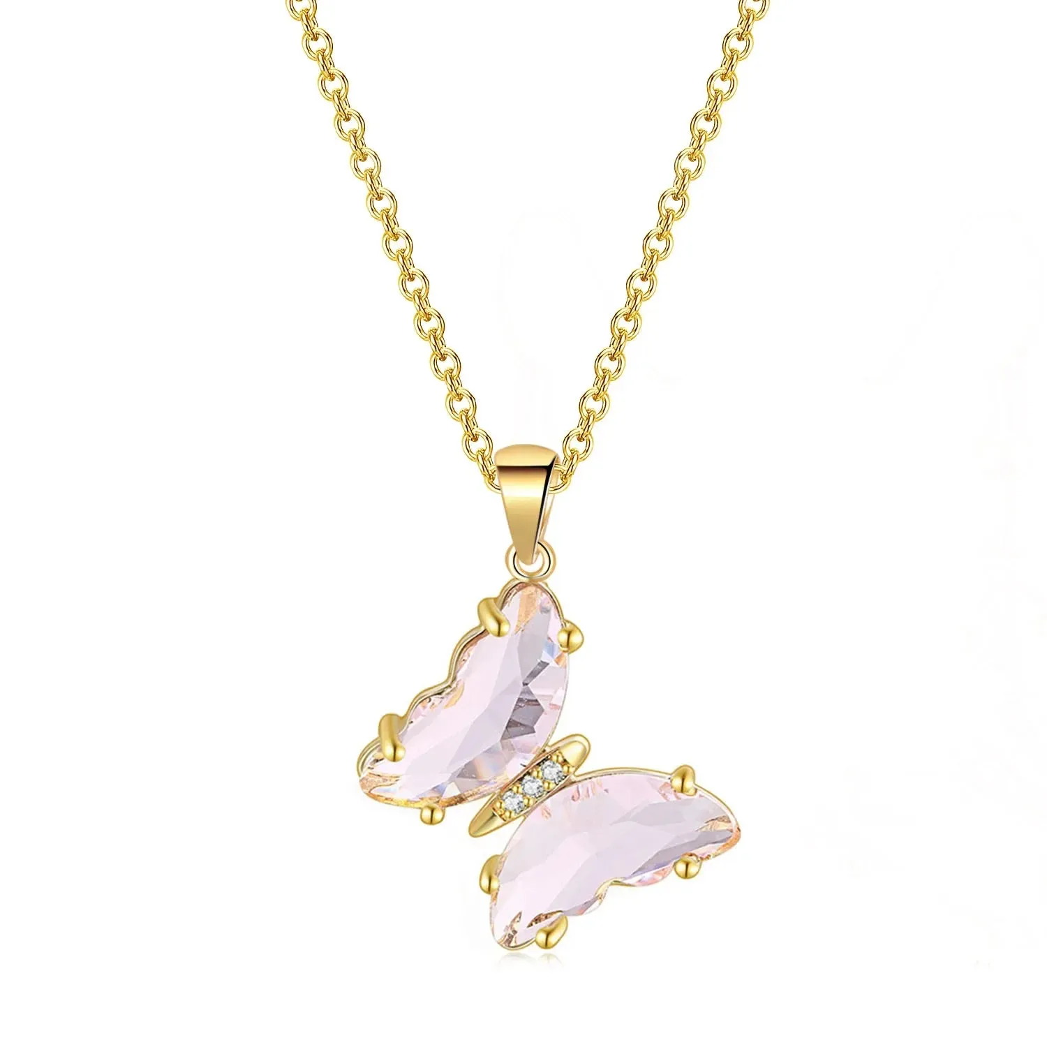 Butterfly Necklace For Women Aesthetic Pink Purple Crystal Pendant Choker Chain