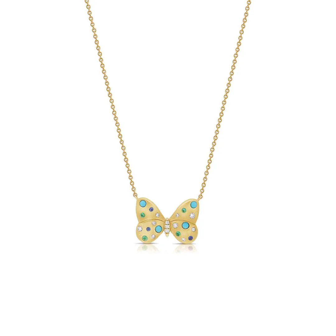 Butterfly Necklace with Mixed Gemstones