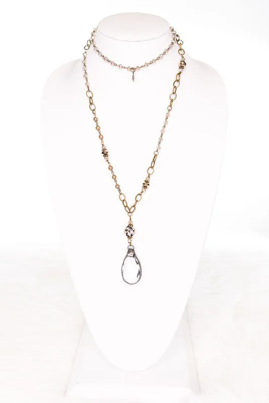 Cali 24" Bronze Chain and Crystal Bead Necklace