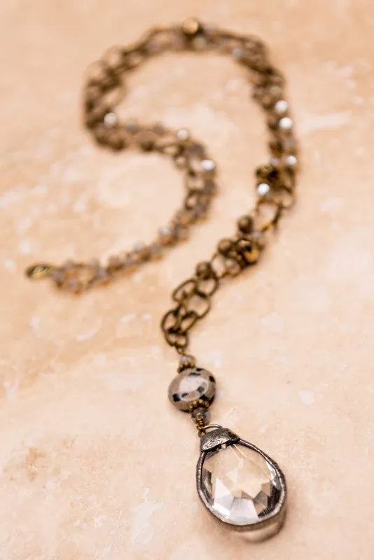 Cali 24" Bronze Chain and Crystal Bead Necklace