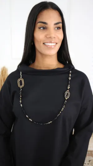 Capri Black Beaded Long Necklace
