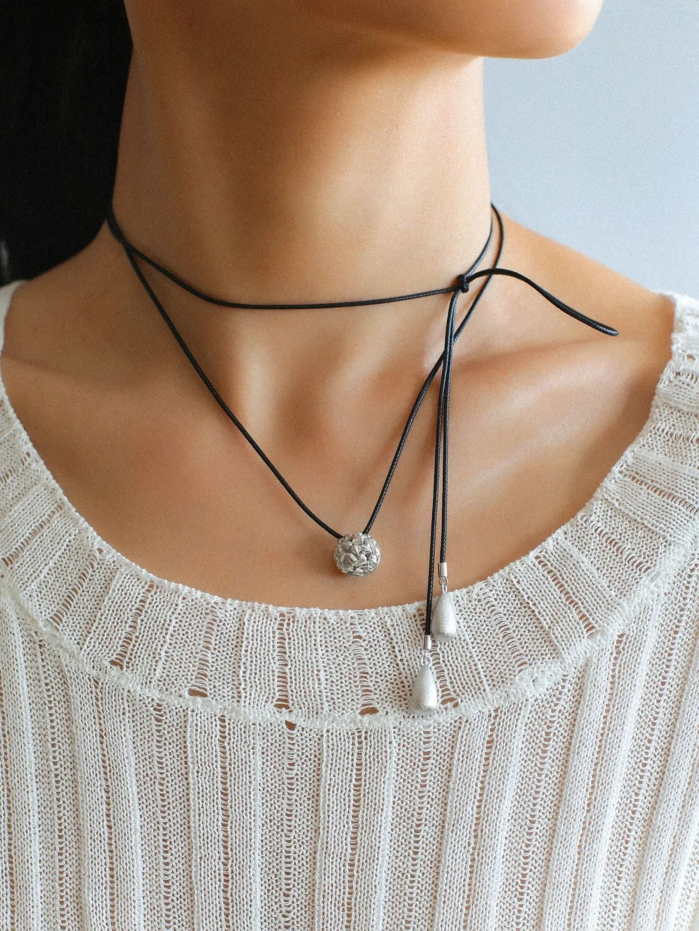 Carat Series Black Leather Cord Carat Pendant Necklace