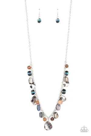 Caribbean Charisma - Blue - Iridescent Stone Wooden Bead Paparazzi Short Necklace