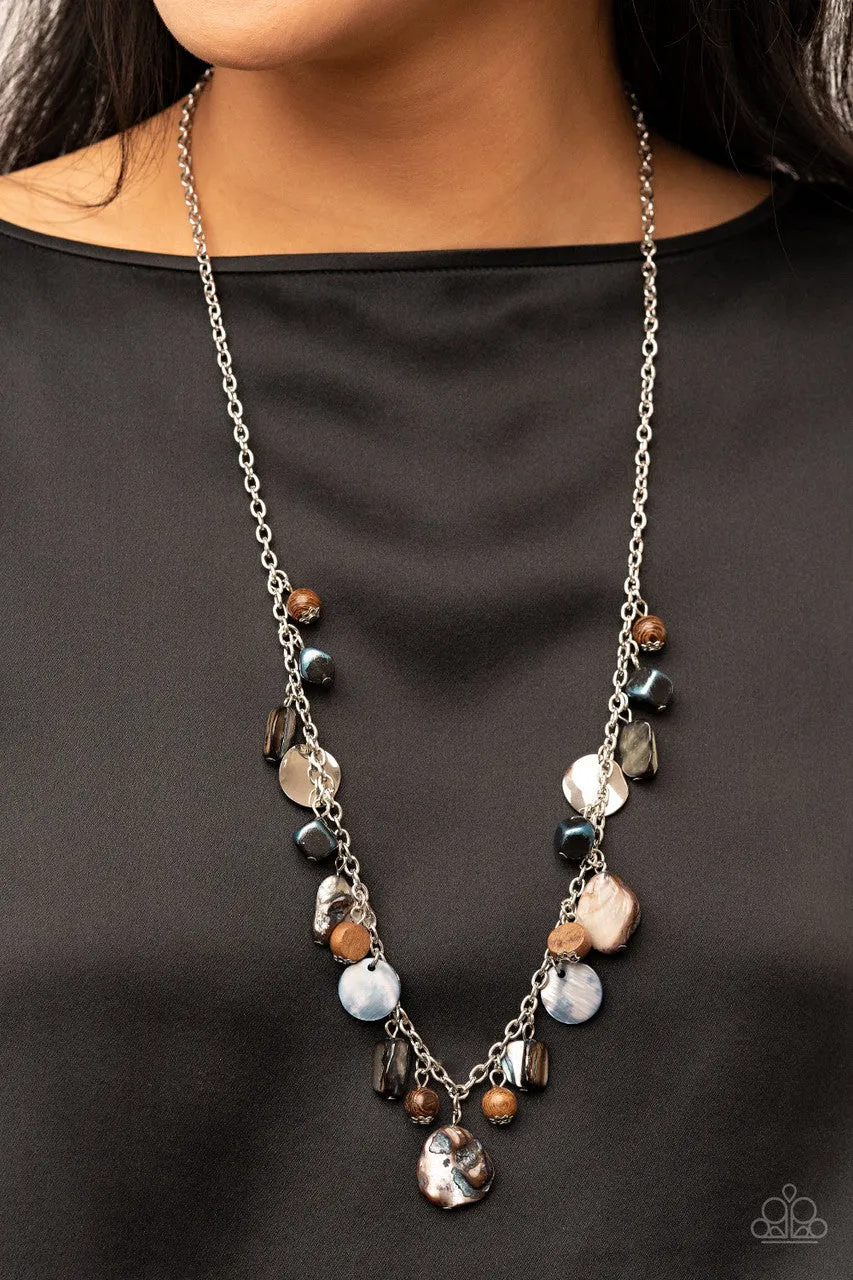 Caribbean Charisma - Blue - Iridescent Stone Wooden Bead Paparazzi Short Necklace