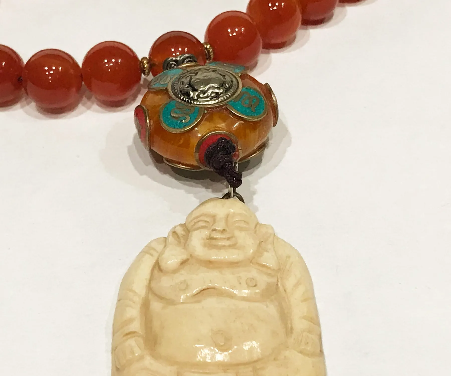 CARNELIAN OM HAPPY BUDDHA MALA