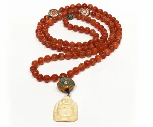 CARNELIAN OM HAPPY BUDDHA MALA