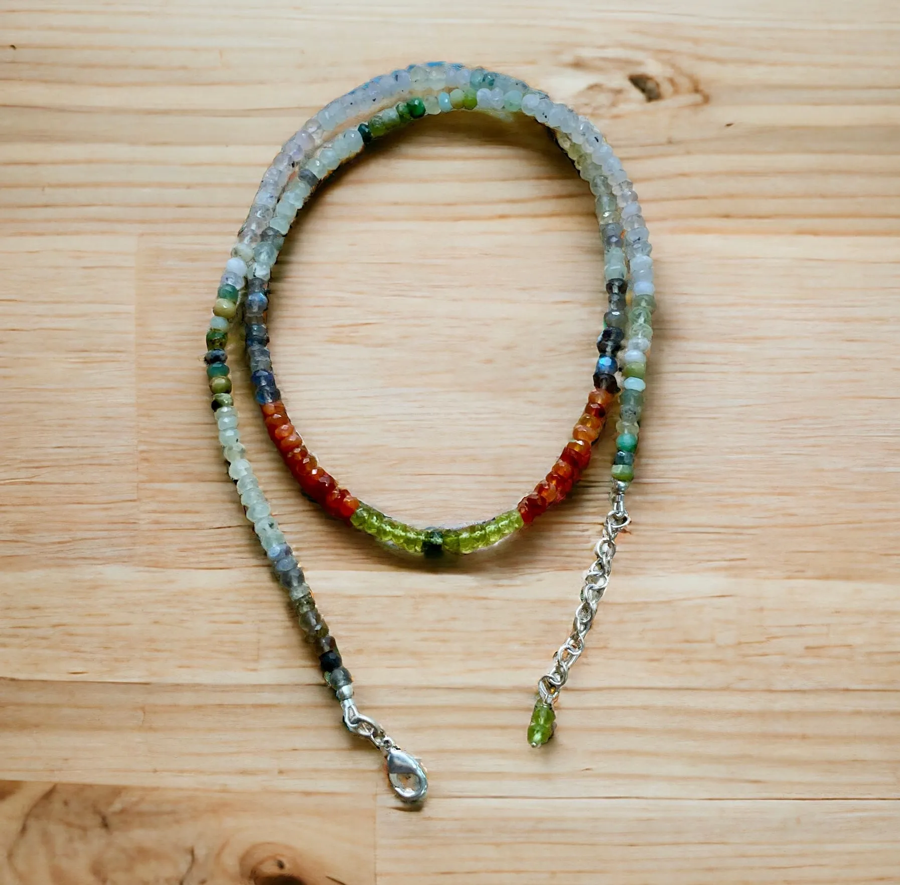 Carnelian Peridot Moonstone Labradorite 4-5 mm Beaded Necklace