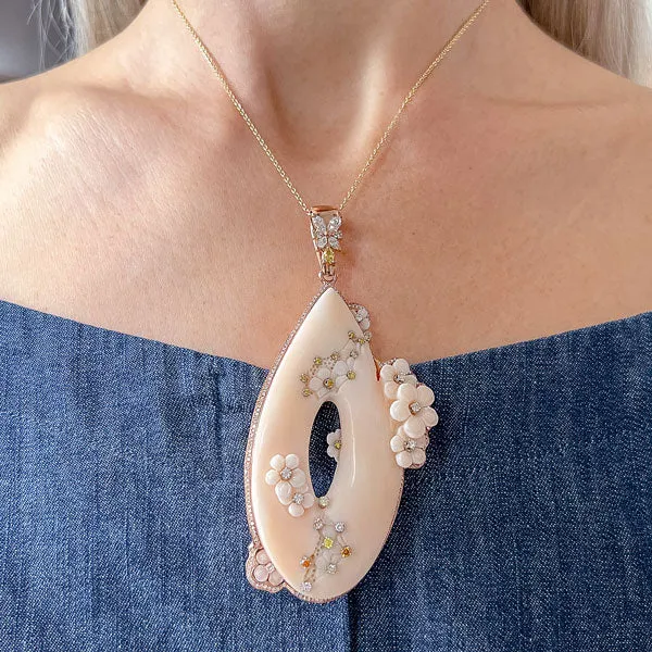 Carved Coral & Diamond Pendant