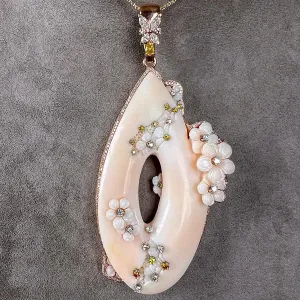 Carved Coral & Diamond Pendant