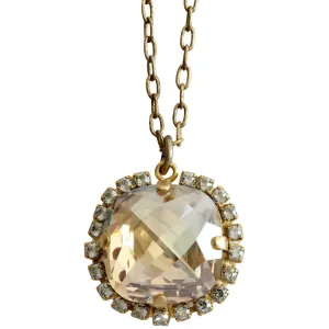 Catherine Popesco 14k Gold Plated Pillow Cut Large Crystal Border Pendant Necklace, 18" 4295GN Champagne