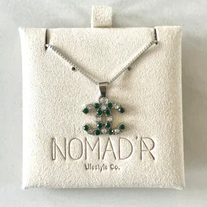 CC Crystal Logo Pendant Necklace- EMERALD GREEN