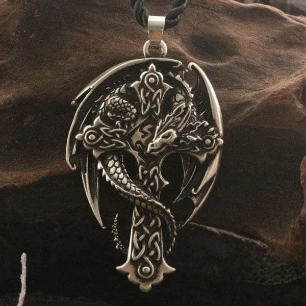 Celtic Cross with Guardian Dragon Necklace