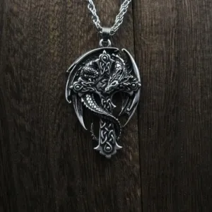 Celtic Cross with Guardian Dragon Necklace