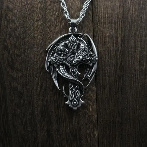Celtic Cross with Guardian Dragon Necklace