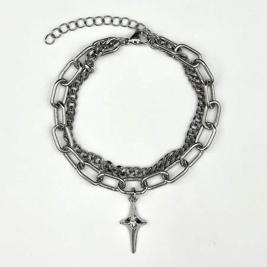 Chain & Crystal Pendant Bracelet - Silver