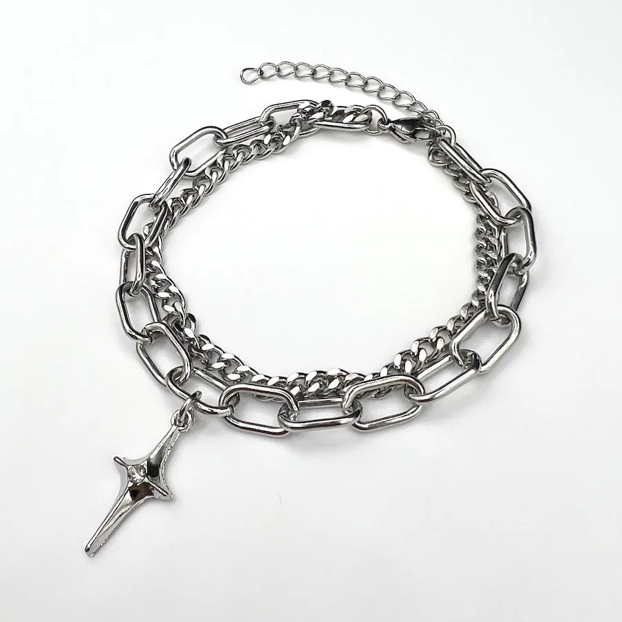 Chain & Crystal Pendant Bracelet - Silver