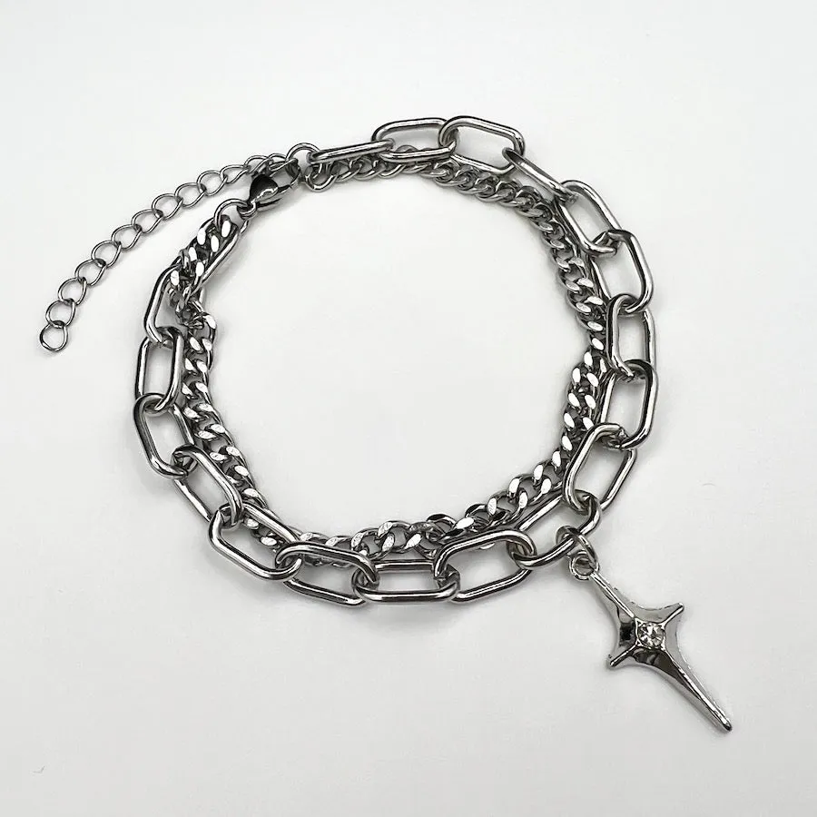 Chain & Crystal Pendant Bracelet - Silver