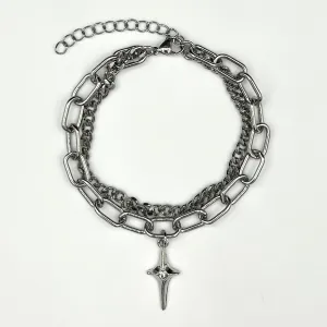 Chain & Crystal Pendant Bracelet - Silver