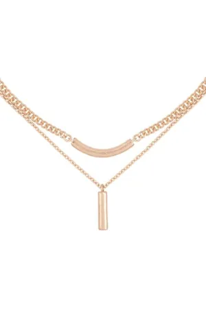 Chain Layered Bar Pendant Necklace Matte Gold - Pack of 6