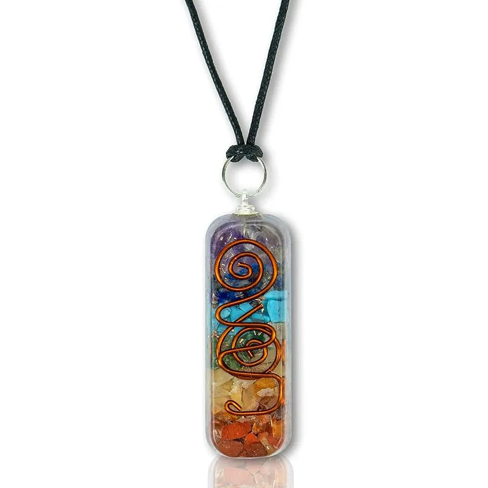 Chakra Orgonite Pendant Necklace with Cord
