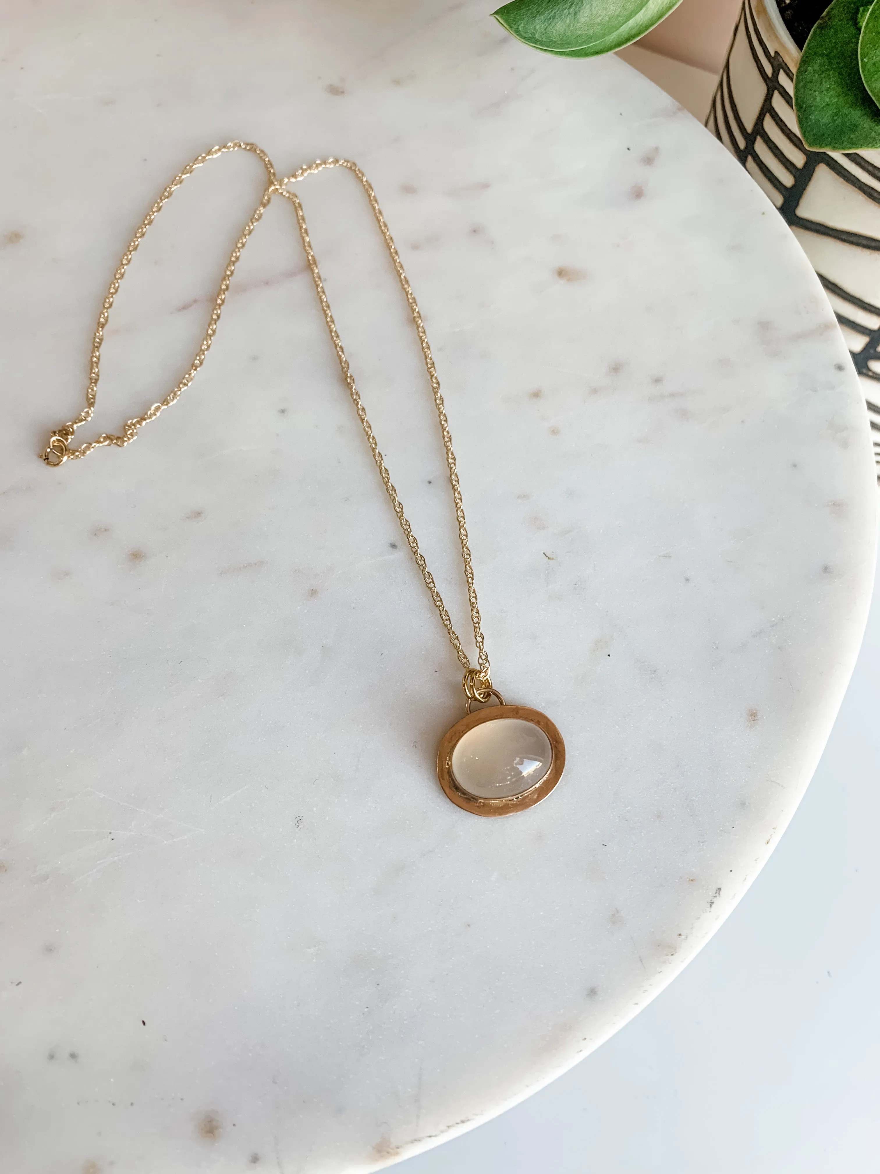 Chalcedony Halo Gold Delicate Necklace