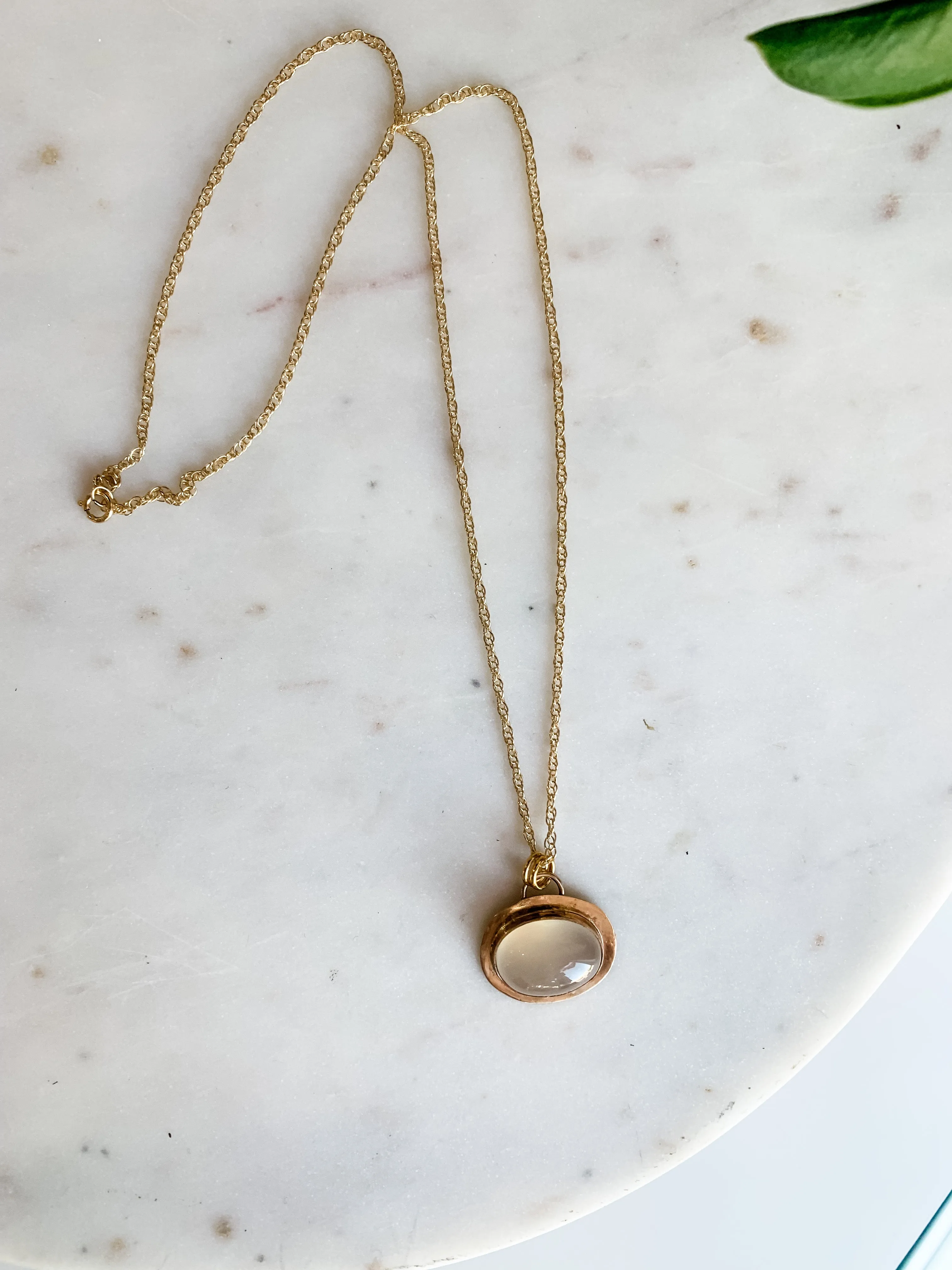 Chalcedony Halo Gold Delicate Necklace